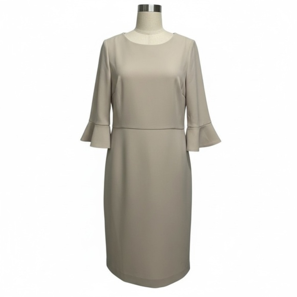 Shelby & Palmer Taupe Flounce-Sleeve Sheath Dress – Size 10